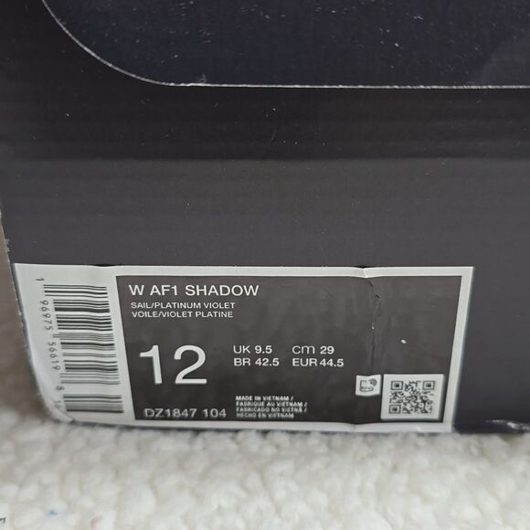 NIB Nike Air Force 1 Low Shadow Sail Platinum Violet (Women's) Size 12 - Picture 9 of 11